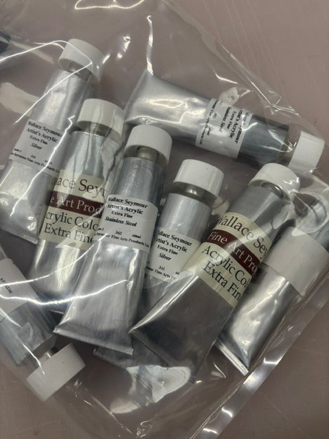 60ml Acrylic Paint - Mixed Bag (Silver & Steel)